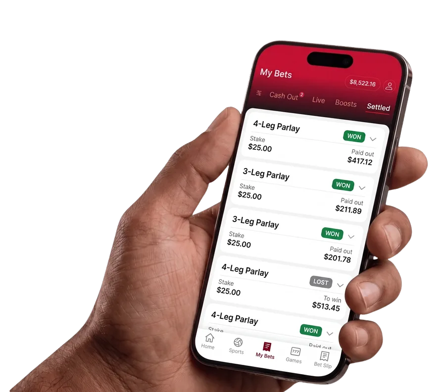 Sportsbook app showing winning parlays